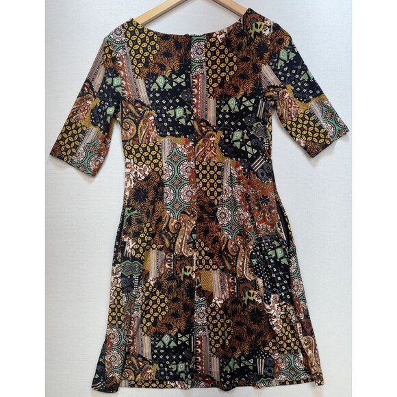 Roz & Ali Women's Mini Dress Half Sleeve Size 6 Multi Geo Lightweight Back Zip - Picture 2 of 13